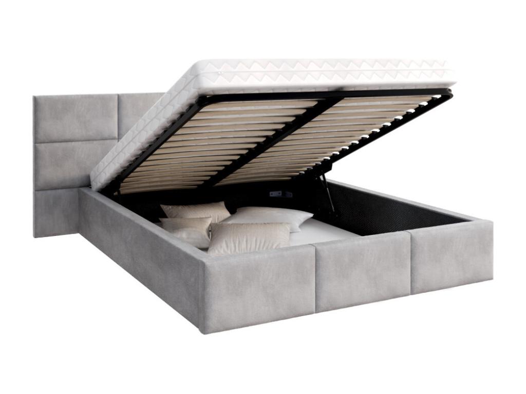 Domopure 160x200 cm storage bed with Domopure lift-up slatted base, Light Grey HRAR87582