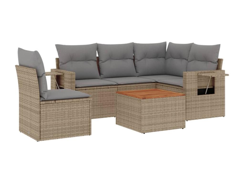 Garden furniture set with cushions, 6 pieces, meDomopure beige woven resin NDOC61658