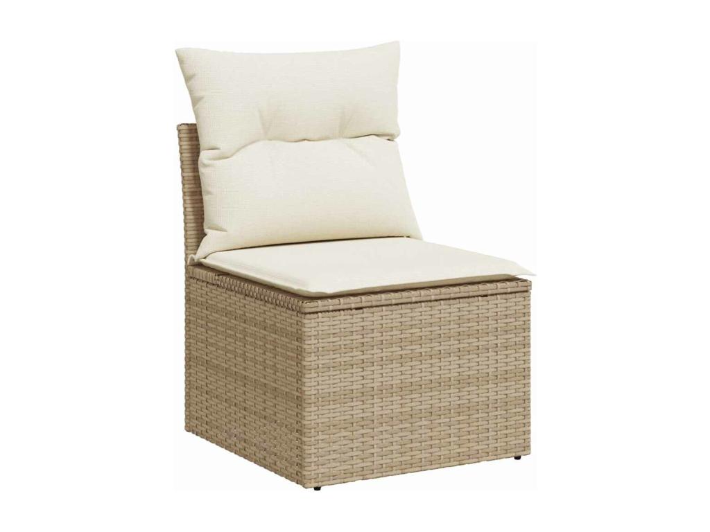 7-piece garden furniture set with cushions, beige woven resin QPZC18510