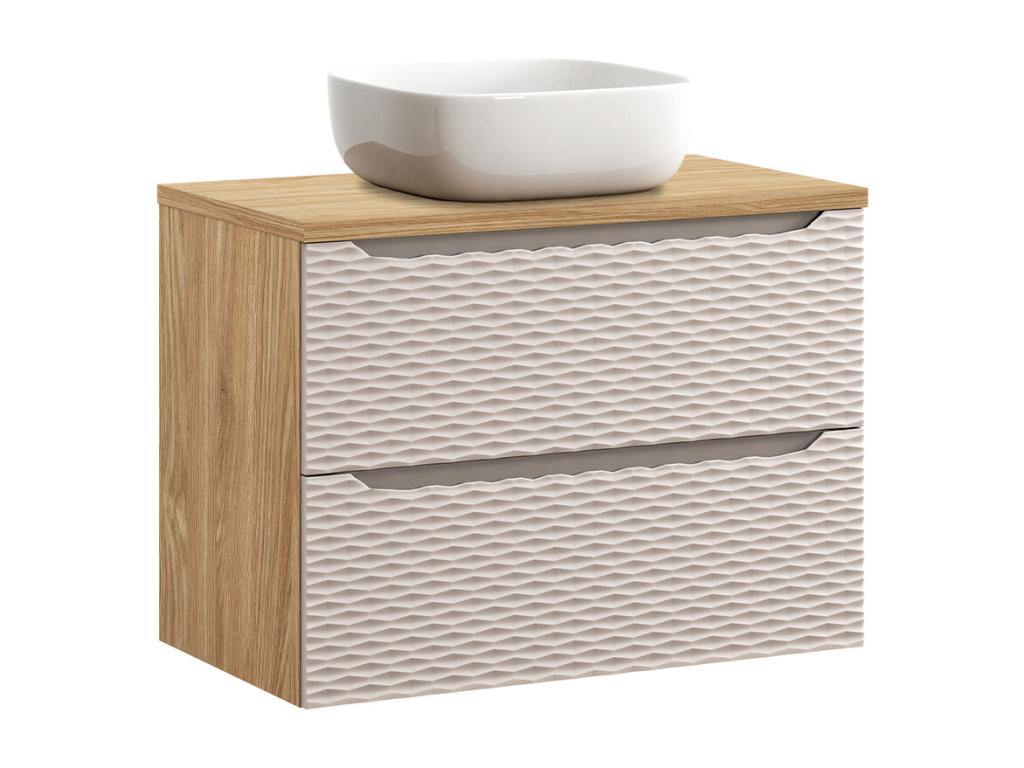 Chicyla Beige and Wood AYTC41581 Single Sink Vanity Unit (80cm) and Tall Cabinet