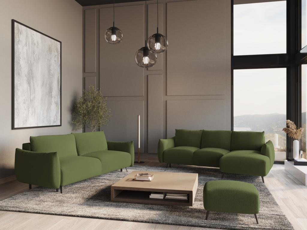 Right-hand corner sofa bed in chenille fabric - bottle green - Domopure BAYA71918