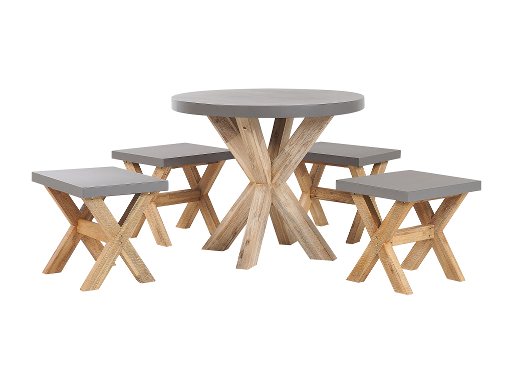 Domopure Concrete Grey 4-Seater Garden Dining Set with Stools QZVG18431