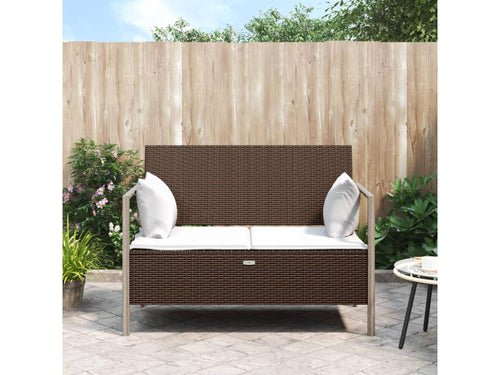 2-seater garden bench with cushions, brown woven resin SDAF03929