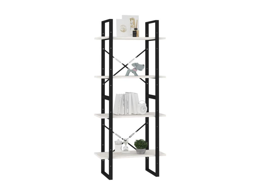 4-Tier Bookshelf, White, 60x30x140cm, Solid Pine Wood, RHKK18025