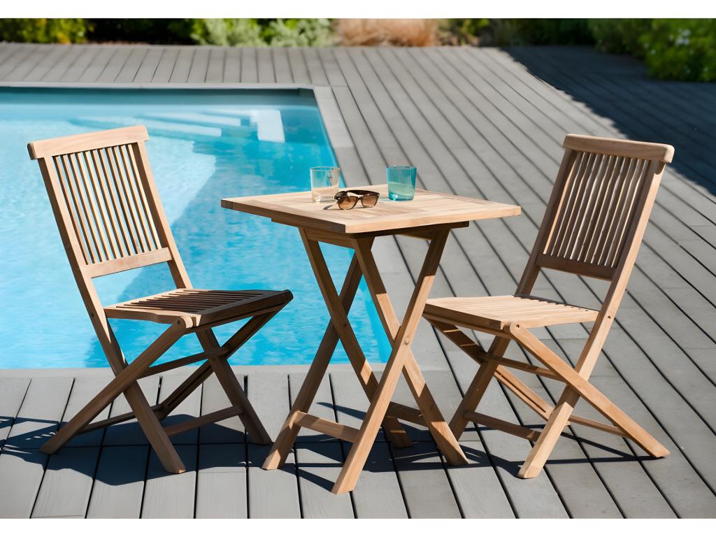 Chicyla - Folding Square Garden Table for 2 People, 60x60cm, Teak Wood, RMTN85652