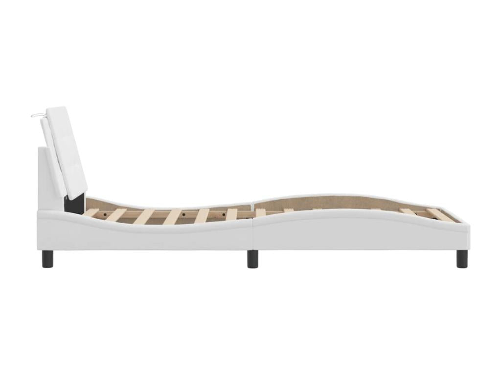 Bed frame with headboard, white, 100x200 cm, faux leather, XNUV74554