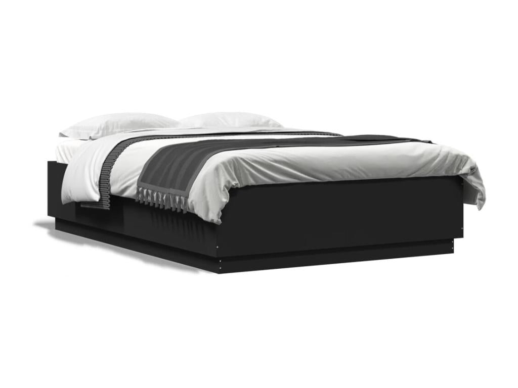 Bed frame with LED lights, black, 150x200cm, engineered wood CHED75049