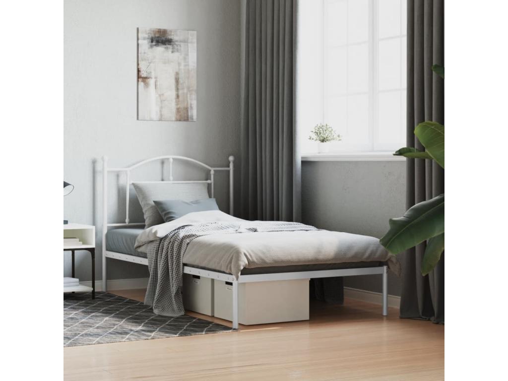 Metal bed frame with white headboard 100x190 CRWE38703