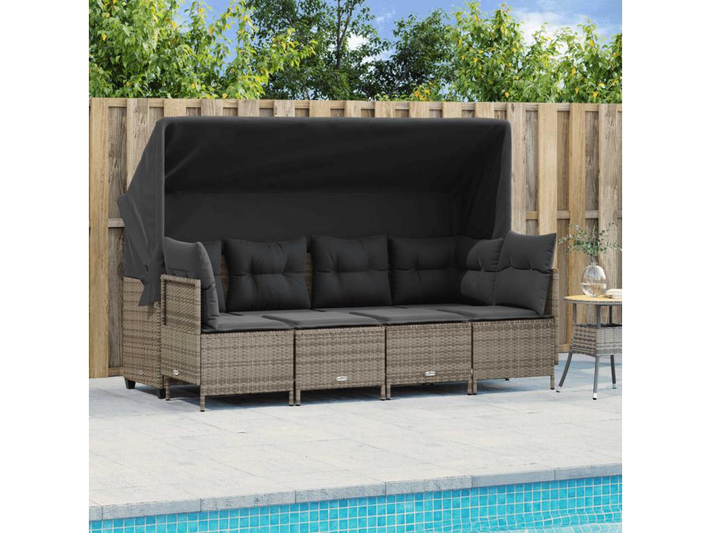 5-piece garden furniture set with grey resin wicker cushions AOYP44472