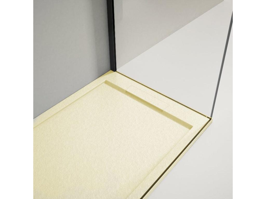 Domopure extra-flat 80x110cm resin shower tray with beige slate finish ENSU83927