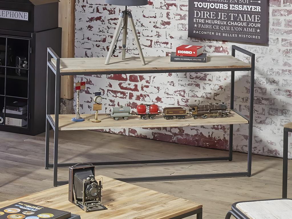 Domopure Wood and Black Metal Console Table, H 75 cm QOYG11445