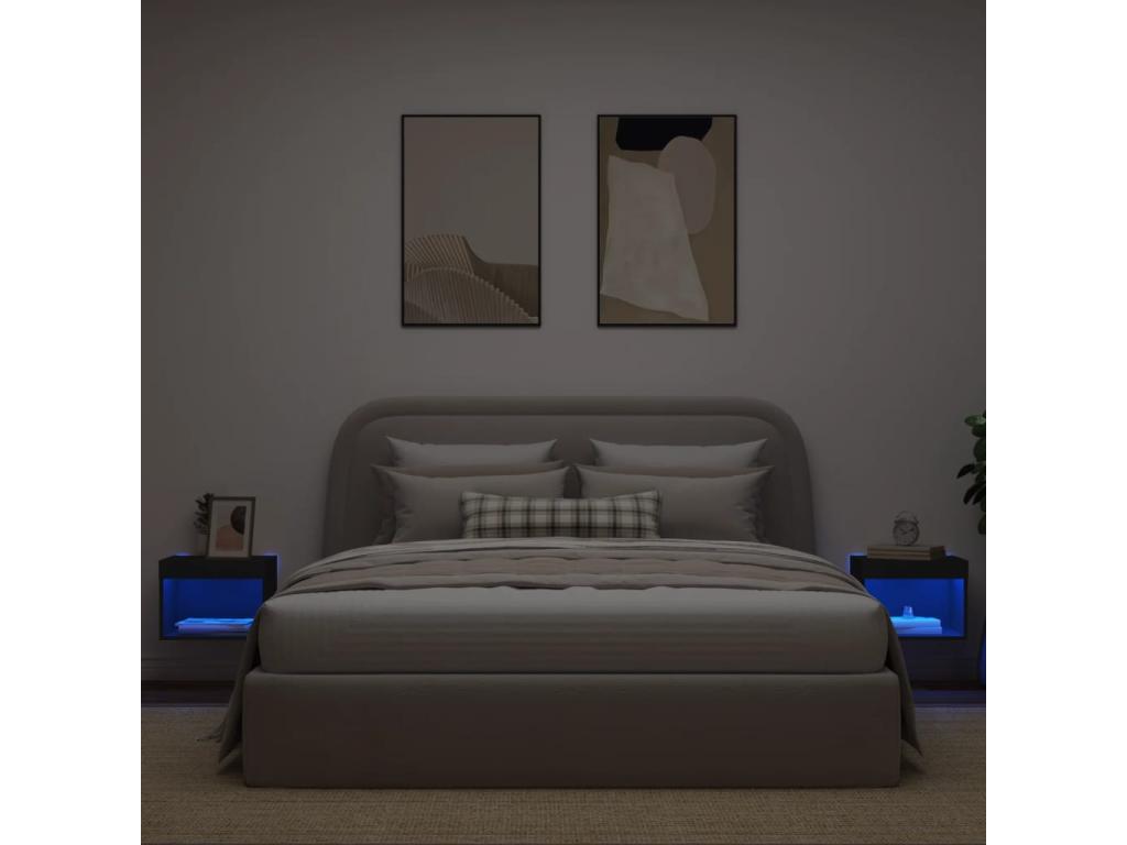 Wall-mounted bedside tables with LED lights, 2 pieces, black EGIW60908