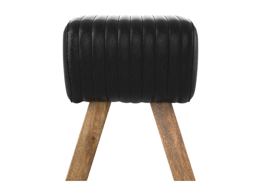 Black leather and mango wood stool - Domopure XEJT34896