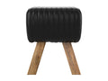 Black leather and mango wood stool - Domopure XEJT34896