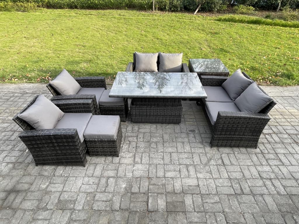 8-Seater Rattan Garden Furniture Set with Lift-Top Table and Two-Seater Sofa XCDP31376