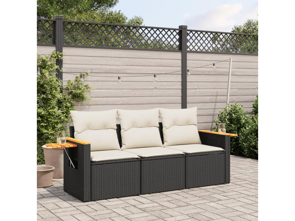 3-piece garden furniture set with cushions, black woven resin KOYX25502