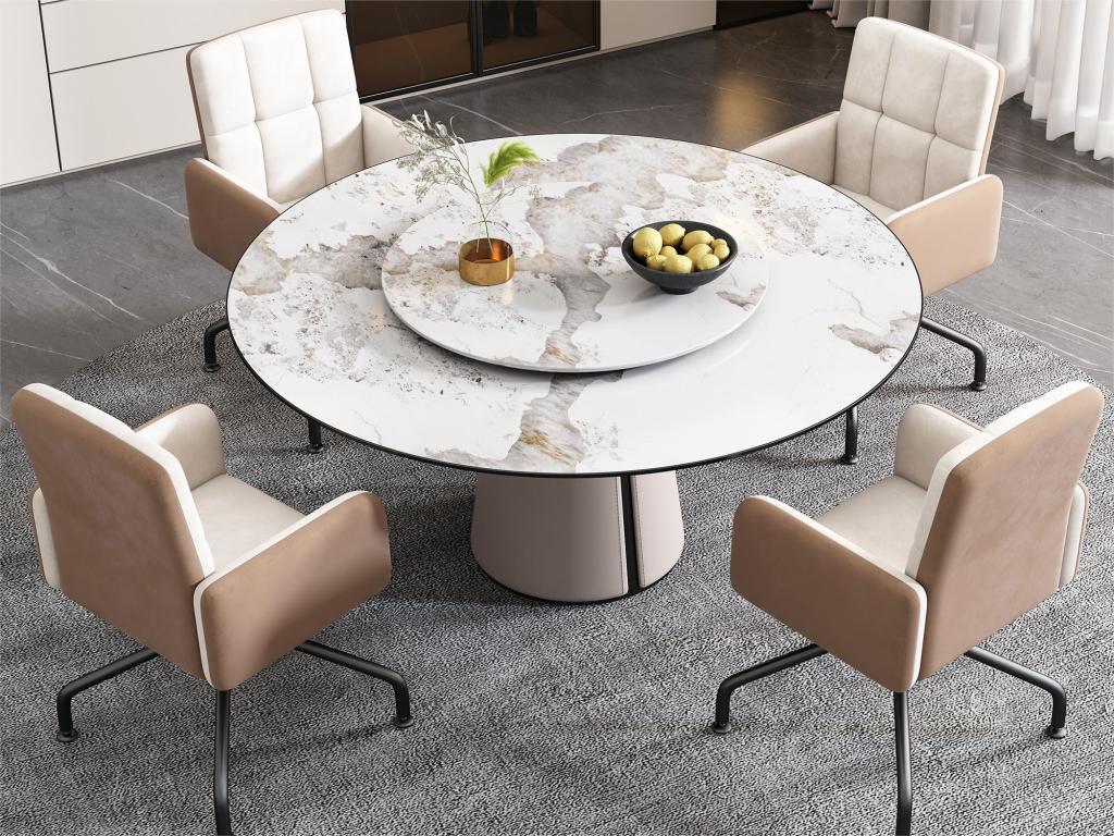 Set of 4 Swivel Chairs Upholstered in Velvet with Armrests - Square Frame - Beige ZKAG64104