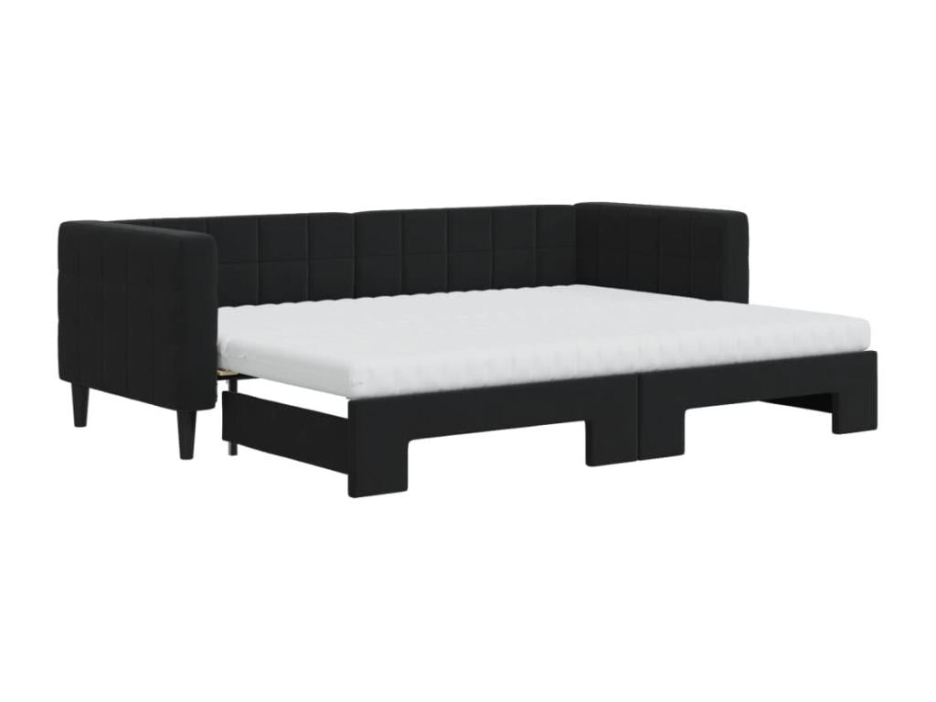 Daybed with pull-out bed and black 80x200 cm velvet mattress HPMN30994