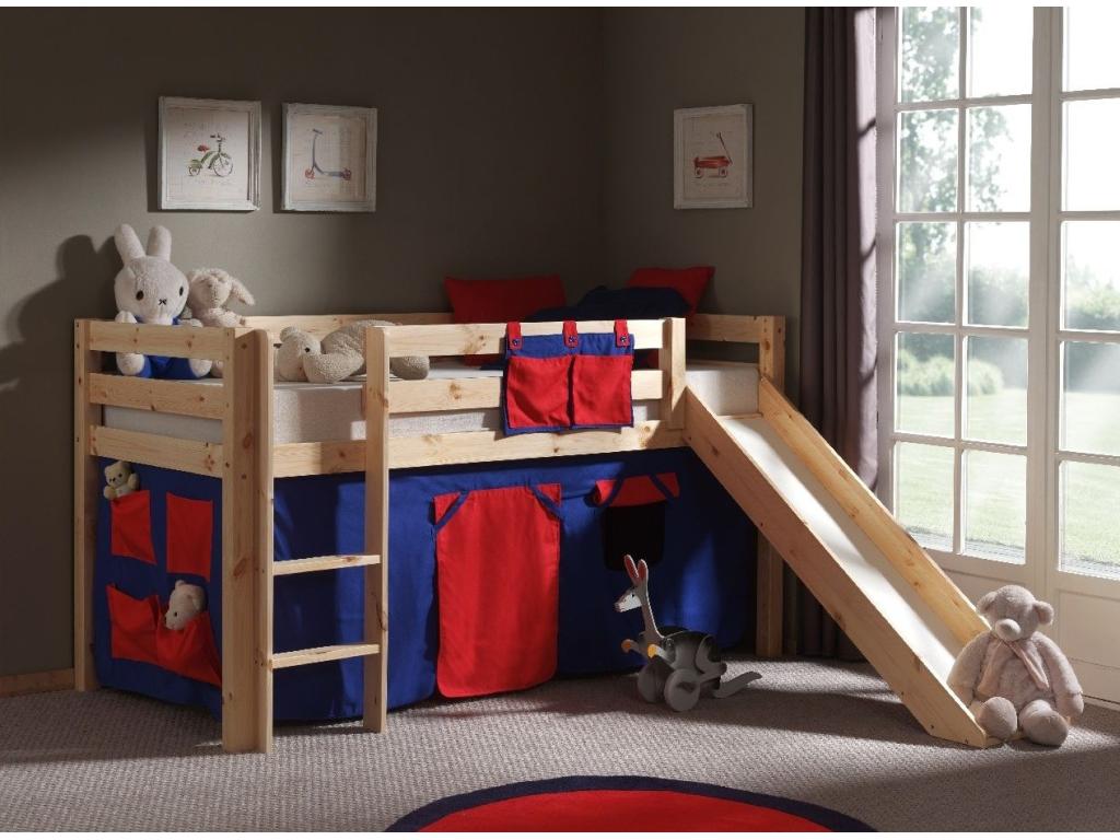 Domopure Children's Bed with Slide, Red, 90x200cm, Natural, GCOK76281