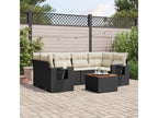 7-piece garden furniture set with cushions, black resin wicker XKYV94284