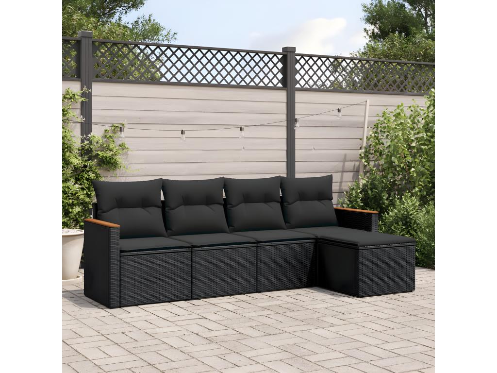 5-piece garden furniture set with cushions, black resin wicker VMTG20687