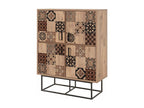 Domopure Industrial Style 4-Door Highboard in Light Wood with Brown and Black Arabesque Pattern TZGK85005