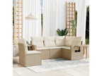 5-piece garden furniture set with cushions, beige woven resin