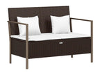 2-seater garden bench with cushions, brown woven resin SDAF03929