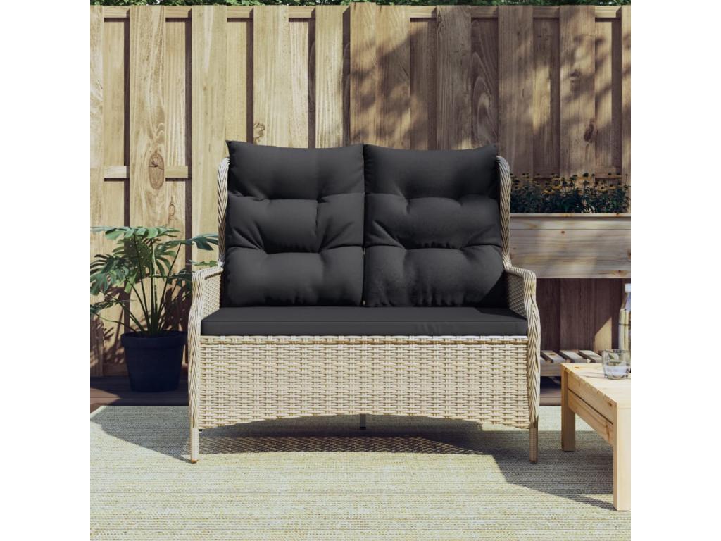SYDQ41706 2-seater garden bench with light grey woven resin cushions