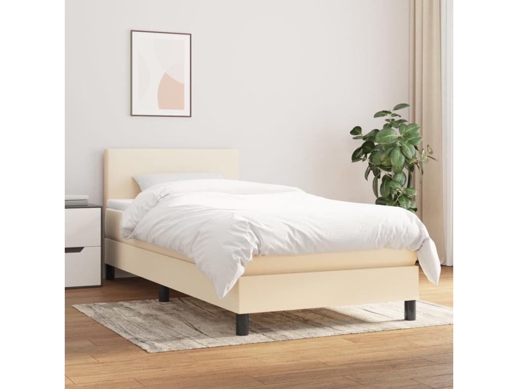 Upholstered bed base with mattress, Cream, 90x200 cm, Fabric ETNF53540