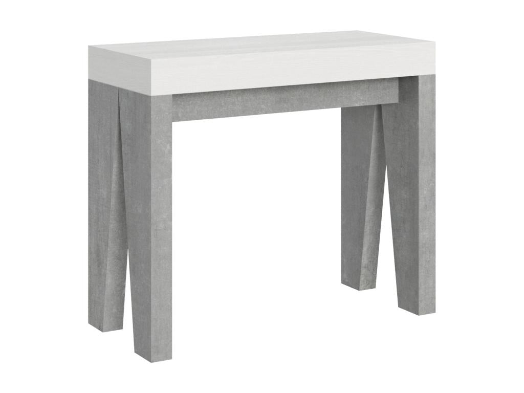 Extendable console table 90x40/196 cm Naxy Mix Small White Ash top - Concrete Grey frame QHIN73870
