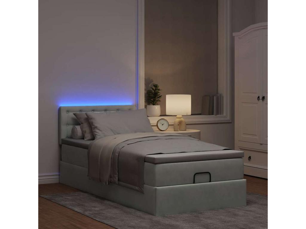 Ottoman bed frame with light grey 80x200 cm velvet mattress SWCQ85311