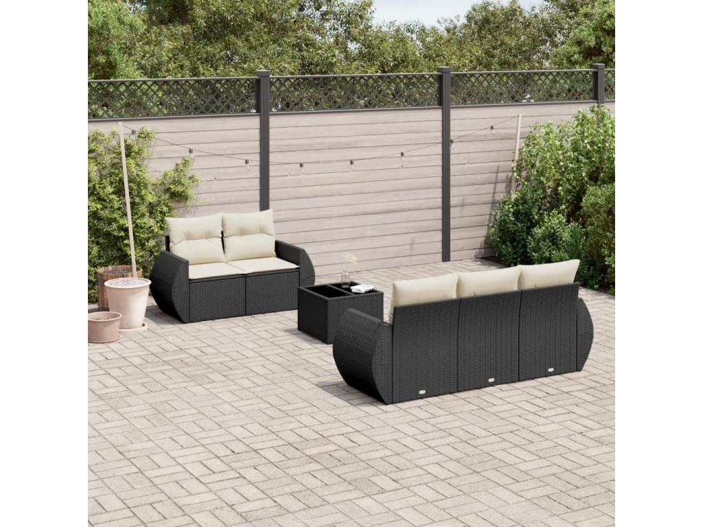 6-piece garden furniture set with cushions, black woven resin NKBK36631
