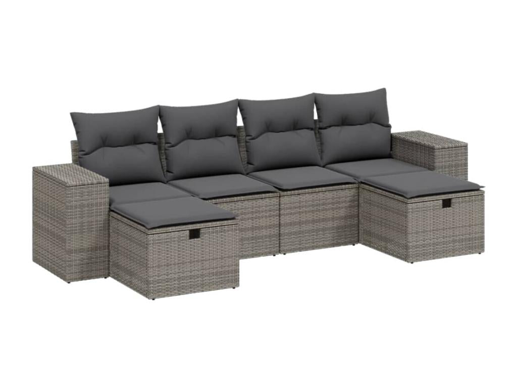 6-piece garden furniture set with grey resin wicker cushions DBGD23621