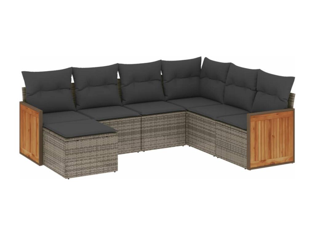 Garden furniture set with cushions, 7 pieces, grey woven resin PDUZ48261