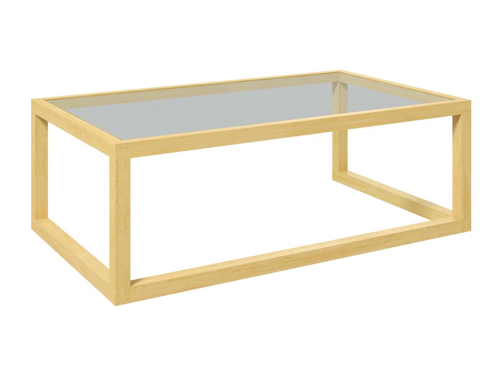 Contemporary design coffee table with tempered glass top and rubberwood base FDQW94243