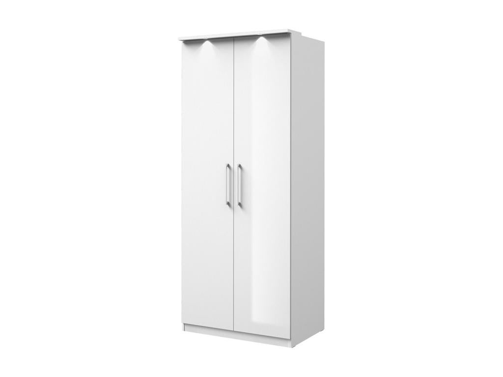 Domopure collection 2-door wardrobe in white with LED lighting and 3 shelves included. FCON68722