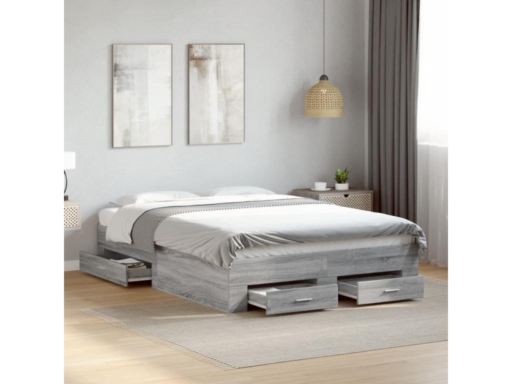 Chicyla grey bed frame and drawers 135x190 engineered wood ZBAL29296