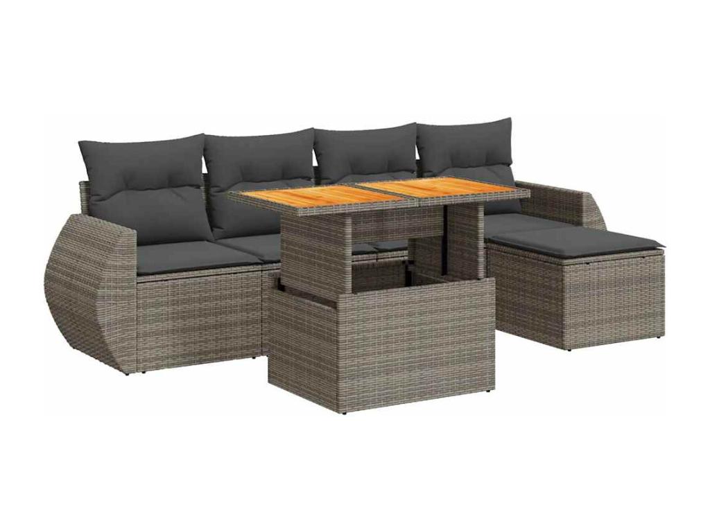 6-piece garden furniture set with grey resin wicker cushions JBJS63971