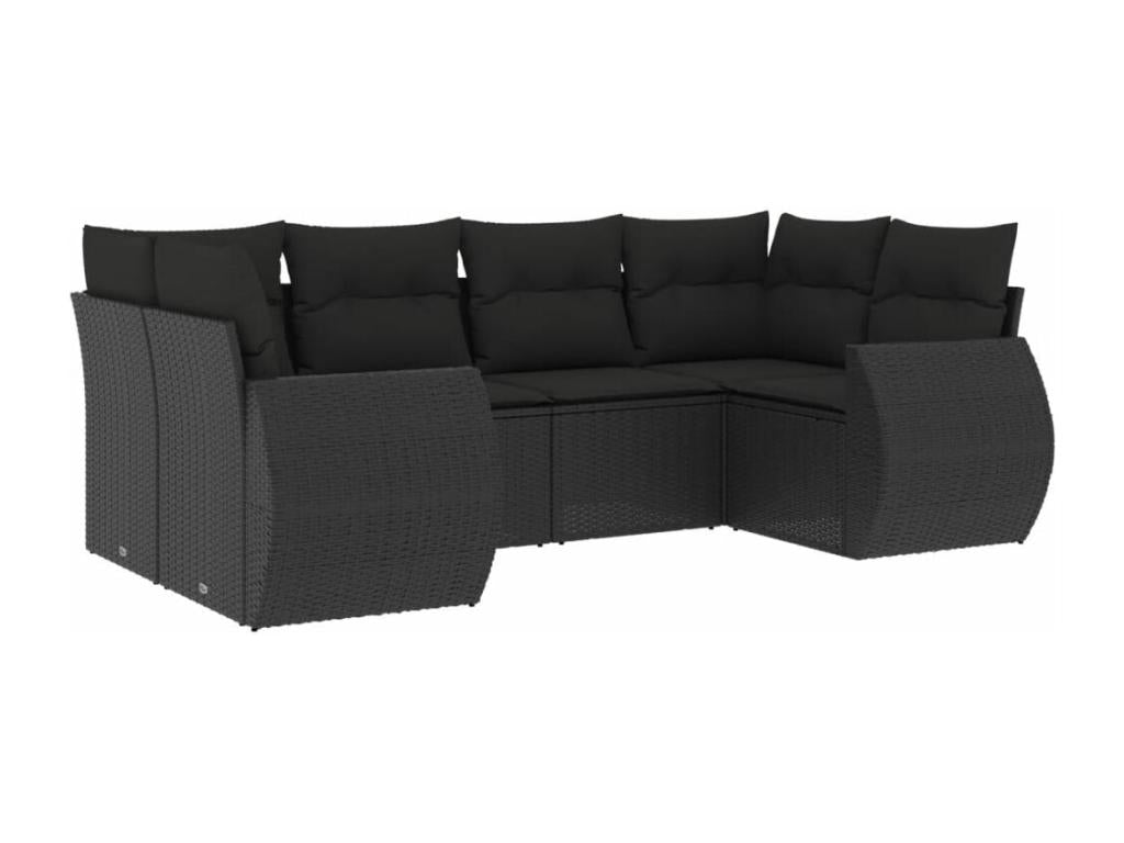 6-piece garden furniture set with cushions, black woven resin KSHL21447