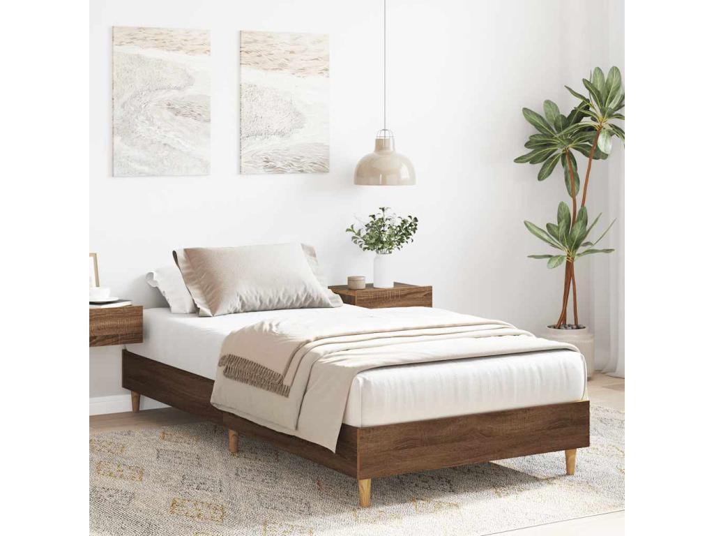 Bed frame without mattress, brown oak, 90x200cm, engineered wood, YEQG09321