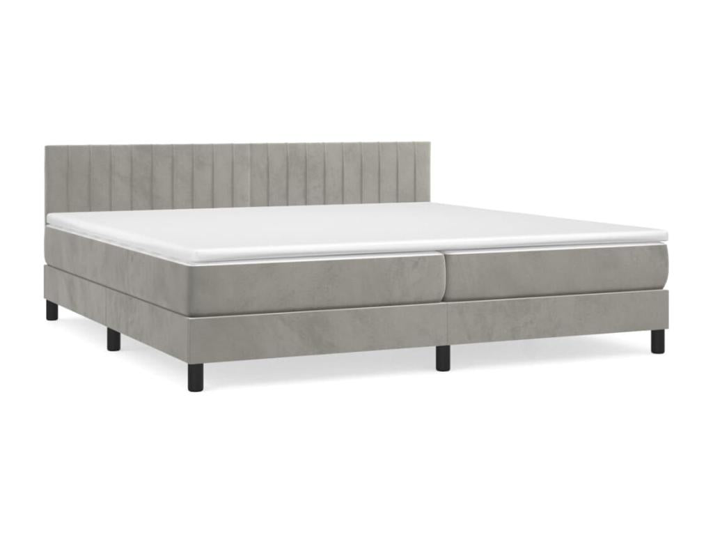 Upholstered bed base and mattress, light grey, 200x200cm, velvet, OQFW62488