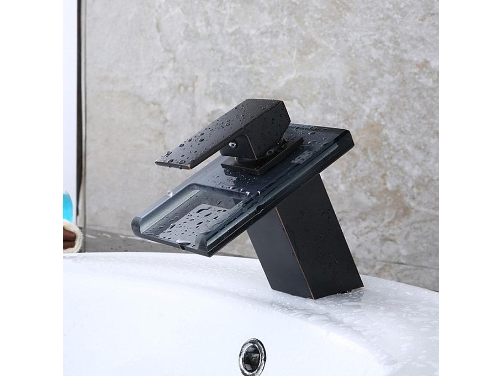 Domopure bathroom ceramic and glass mixer tap, black, without LED / Flexible hose FIEV78635