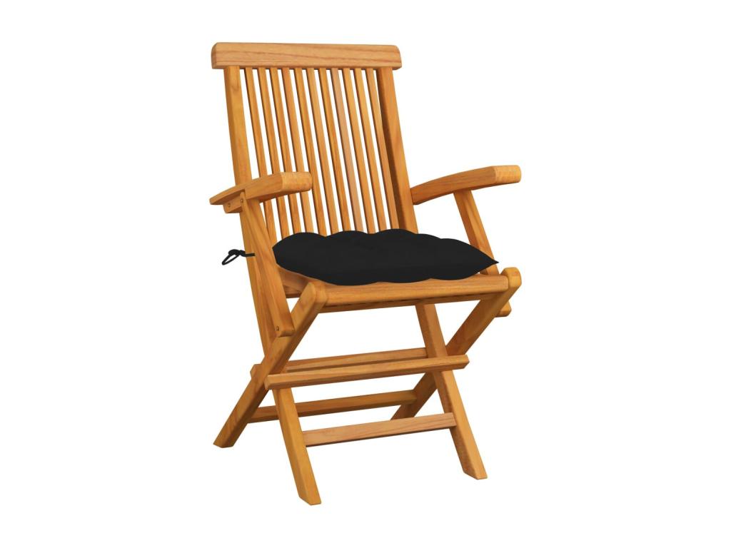 Garden chairs with black cushions, 3 pieces, solid teak wood XXXC60730