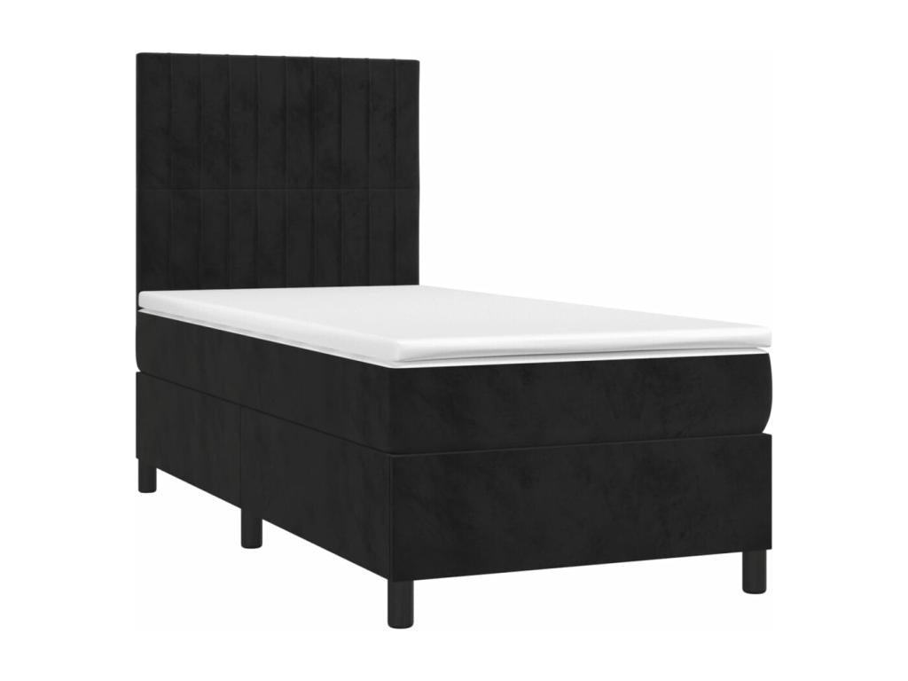 Upholstered bed base with mattress, black, 90x200 cm, velvet, DMXU00601