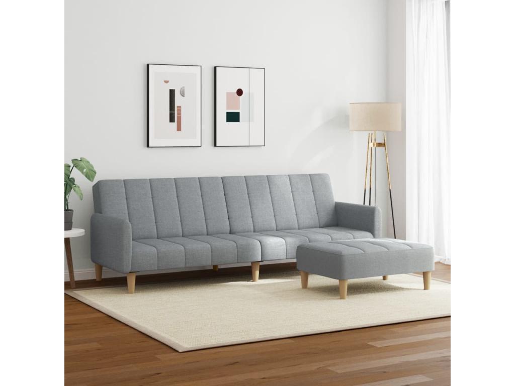 2-seater sofa bed with footrest, light grey fabric EIRE35639