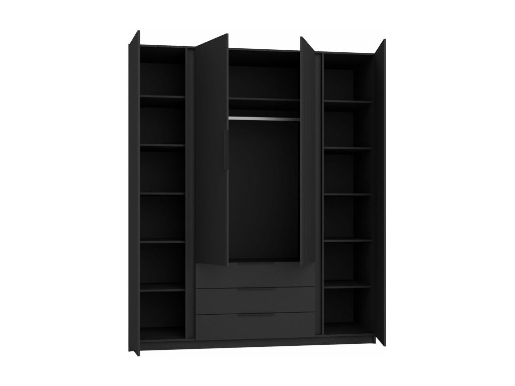 4-door wardrobe with mirrors and 3 drawers - 200 cm - black - Domopure GBBI84210