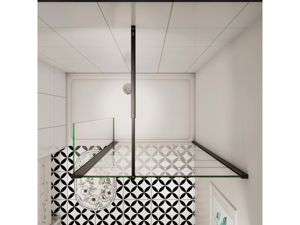 Chicyla black industrial shower screen 90x200cm with a 40cm pivoting return, supplied with a 90cm stabilizing bar IAKI26677