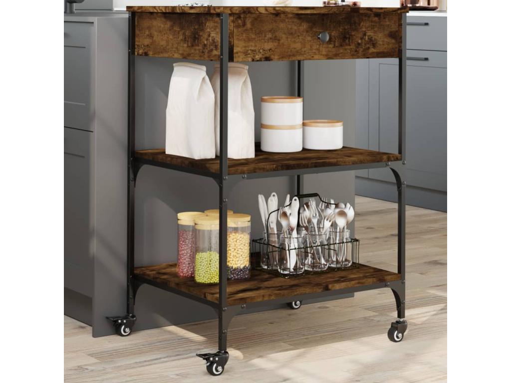 Smoked oak kitchen trolley 60x48x89.5 cm engineered wood OGAI13631