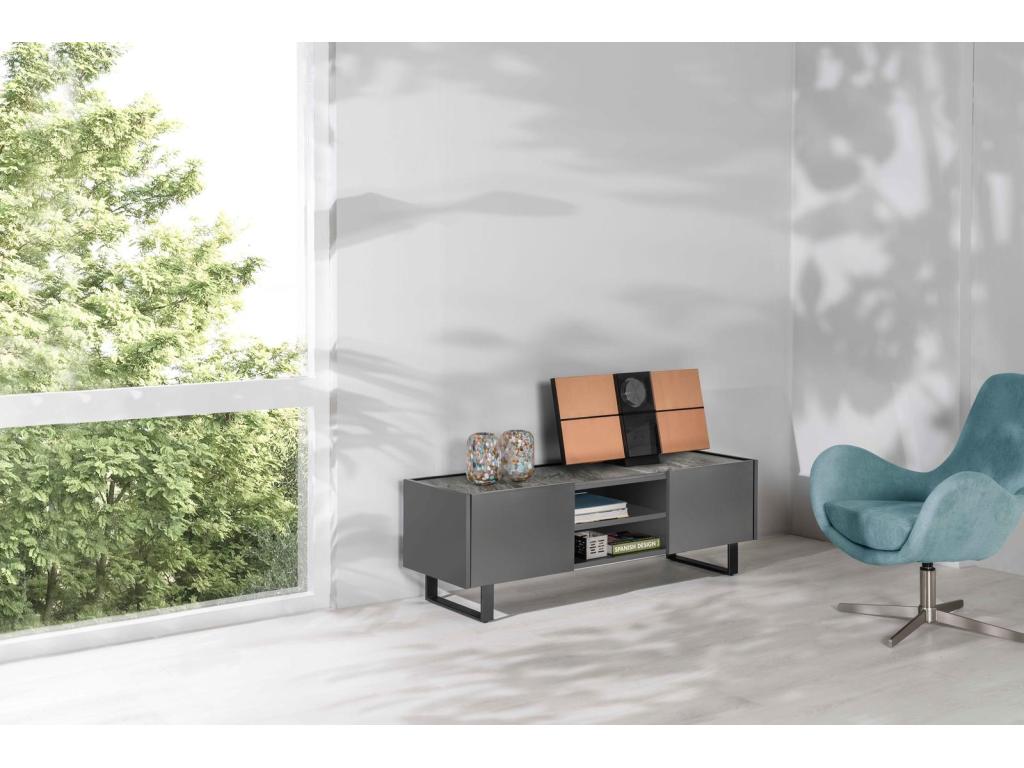 Domopure - TV stand 140x40 x H 45 cm in dark grey ceramic DRNV45833